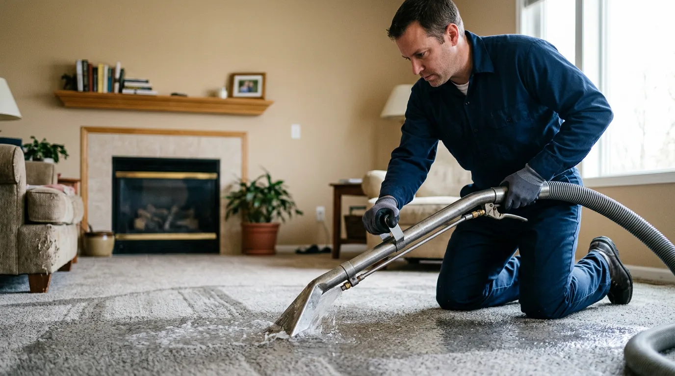 Water damage restoration technician working near Hext, TX